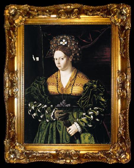 framed  BARTOLOMEO VENETO Portrait of a Lady in a Green Dress, ta009-2